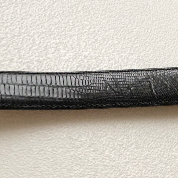 Vtg Judith Jack Gold Tone Buckle w/ Marcasites Black Leather Belt Lizard Sz Sm - Picture 5 of 14